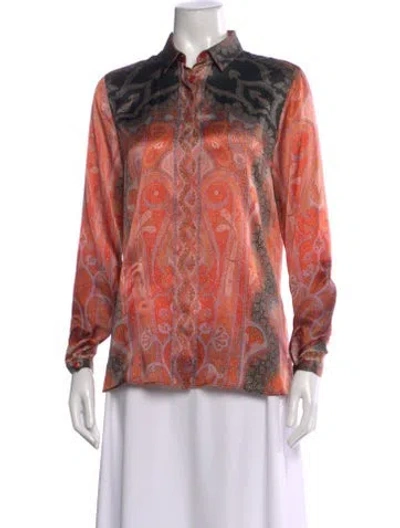 Pre-owned Etro Silk Paisley Print Blouse In Orange