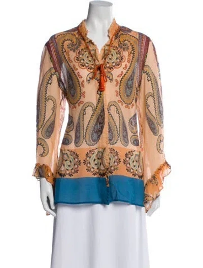 Pre-owned Etro Silk Paisley Print Blouse In Orange