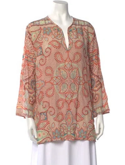Pre-owned Etro Silk Paisley Print Blouse In Orange