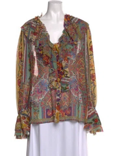 Pre-owned Etro Silk Paisley Print Blouse In Orange