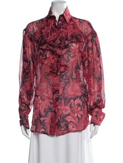 Pre-owned Etro Silk Paisley Print Blouse In Pink