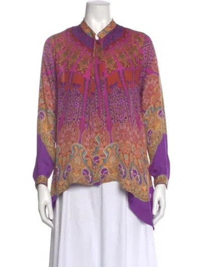 Pre-owned Etro Silk Paisley Print Blouse In Purple