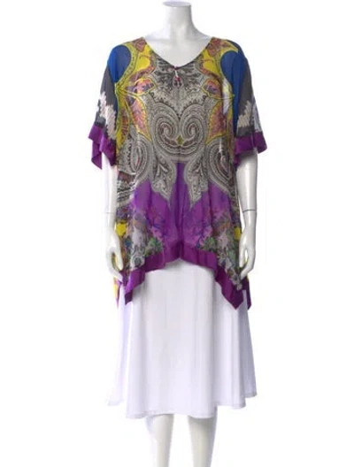 Pre-owned Etro Silk Paisley Print Blouse In Purple