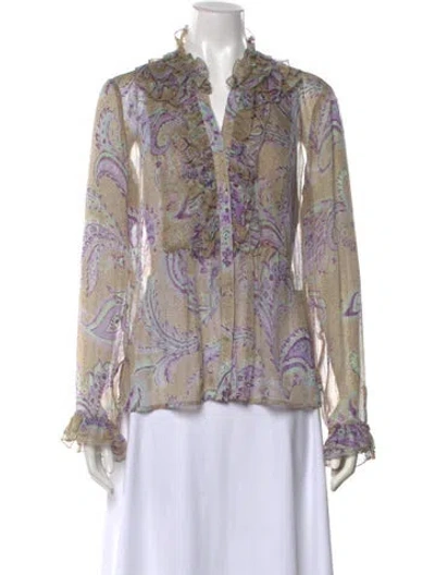 Pre-owned Etro Silk Paisley Print Blouse In Purple