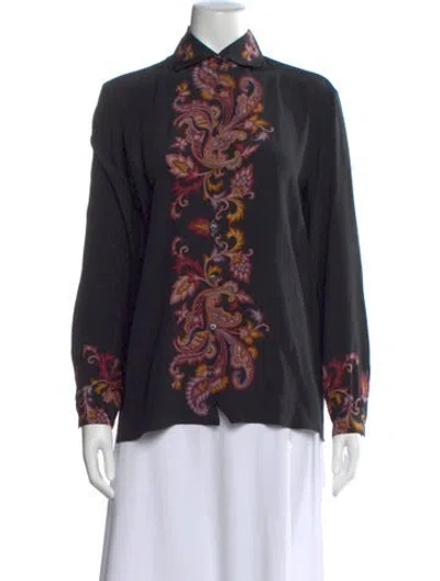 Pre-owned Etro Silk Paisley Print Blouse W/ Tags In Black