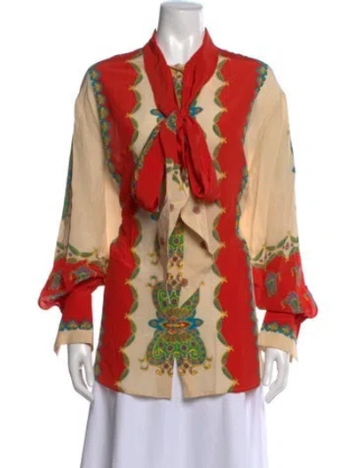 Pre-owned Etro Silk Paisley Print Blouse W/ Tags In Orange/yellow