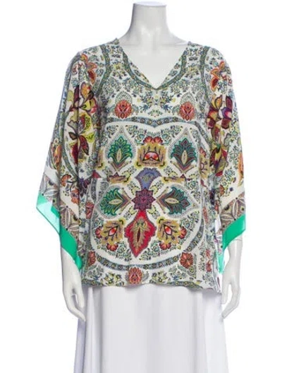 Pre-owned Etro Silk Paisley Print Blouse In White