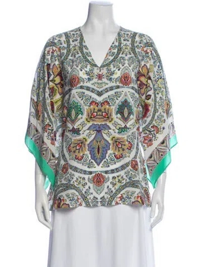 Pre-owned Etro Silk Paisley Print Blouse In White