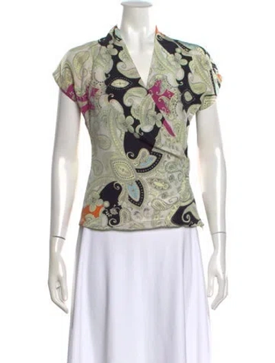 Pre-owned Etro Silk Paisley Print Blouse In White