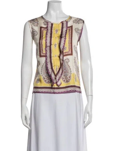 Pre-owned Etro Silk Paisley Print Blouse In White