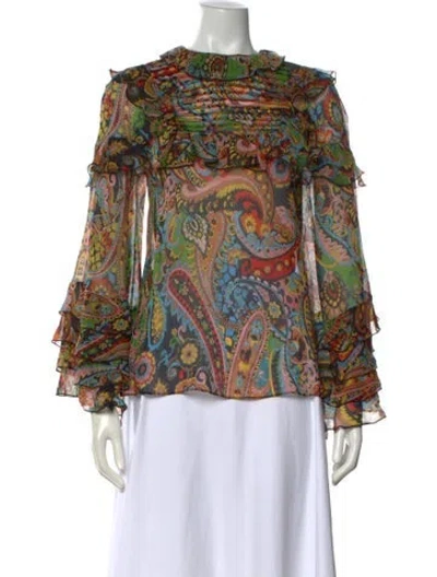 Pre-owned Etro Silk Paisley Print Blouse In Yellow