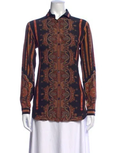 Pre-owned Etro Silk Paisley Print Button-up Top In Black