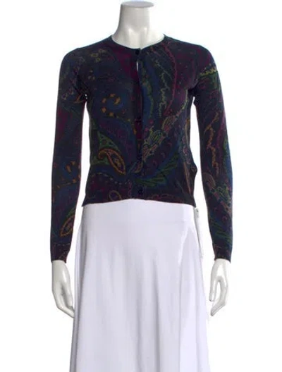 Pre-owned Etro Silk Paisley Print Button-up Top In Blue