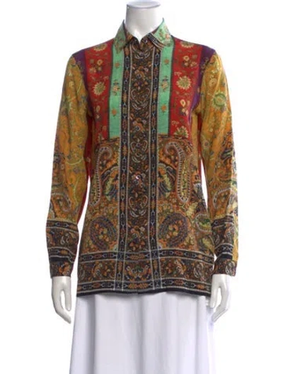 Pre-owned Etro Silk Paisley Print Button-up Top In Multi