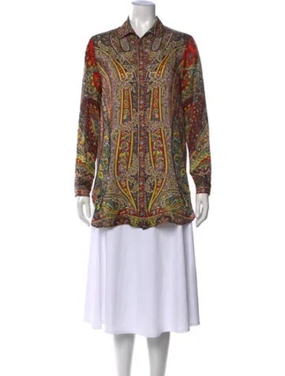 Pre-owned Etro Silk Paisley Print Button-up Top In Multi