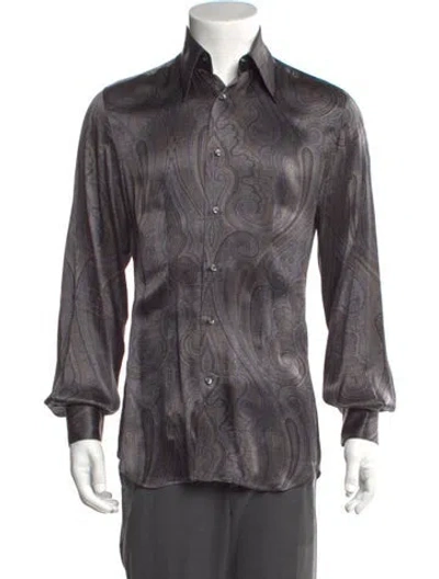 Pre-owned Etro Silk Paisley Print Dress Shirt In Grey