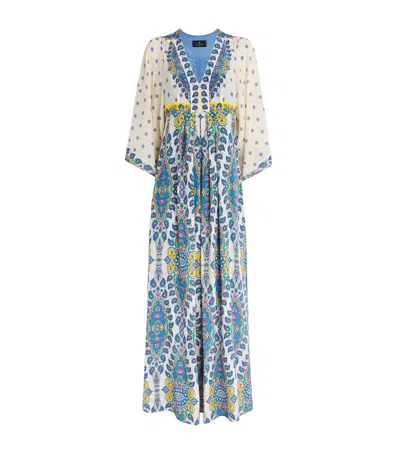 Etro Paisley Silk Maxi Dress In Print On White Base