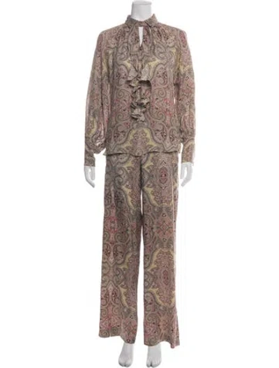 Pre-owned Etro Silk Paisley Print Pant Set In Multicolor