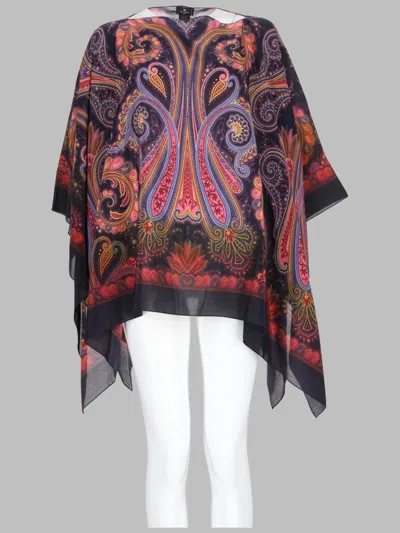 Etro Silk Paisley Print Poncho Top In Multi