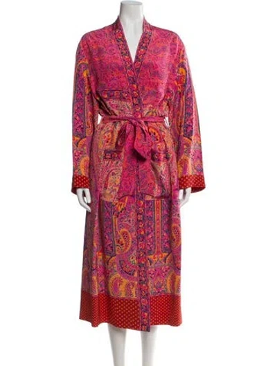 Pre-owned Etro Silk Paisley Print Robe In Pink