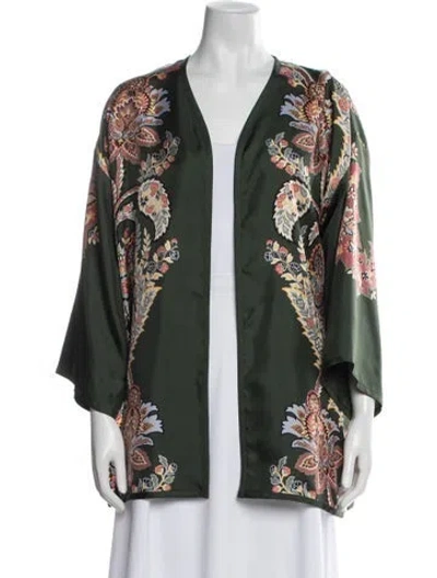 Pre-owned Etro Silk Paisley Print Robe W/ Tags In Green
