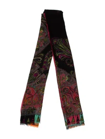 Pre-owned Etro Silk Paisley Print Scarf In Black
