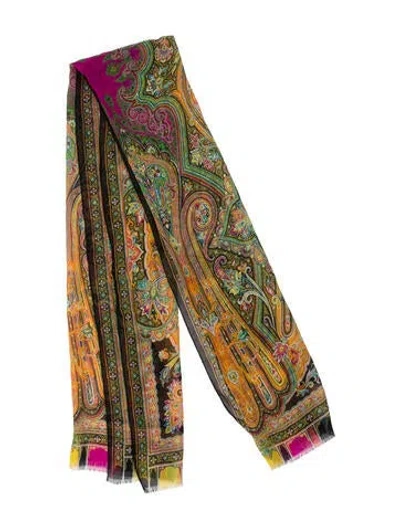 Pre-owned Etro Silk Paisley Print Scarf In Black