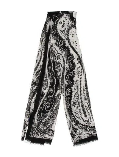 Pre-owned Etro Silk Paisley Print Scarf In Black