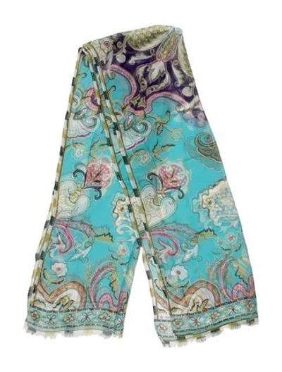 Pre-owned Etro Silk Paisley Print Scarf In Blue