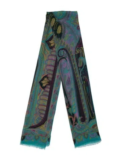 Pre-owned Etro Silk Paisley Print Scarf In Blue