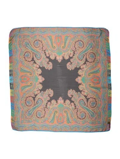 Pre-owned Etro Silk Paisley Print Scarf In Blue