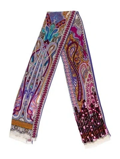 Pre-owned Etro Silk Paisley Print Scarf In Blue