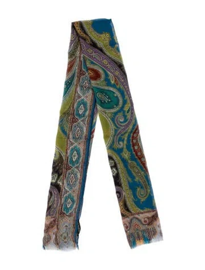 Pre-owned Etro Silk Paisley Print Scarf In Blue