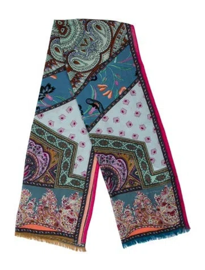 Pre-owned Etro Silk Paisley Print Scarf In Blue