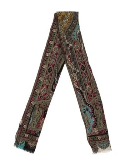 Pre-owned Etro Silk Paisley Print Scarf In Brown