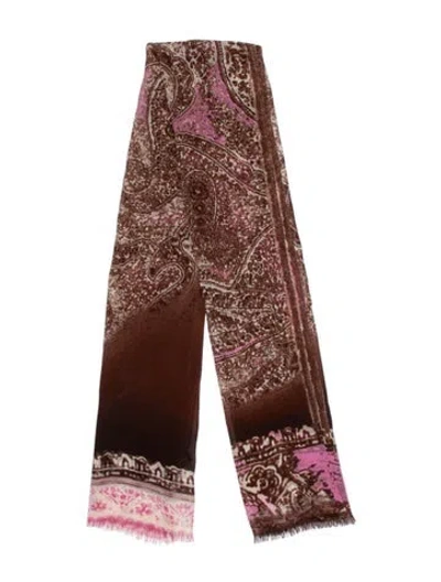 Pre-owned Etro Silk Paisley Print Scarf In Brown