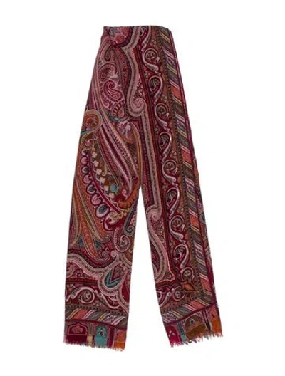 Pre-owned Etro Silk Paisley Print Scarf In Burgundy
