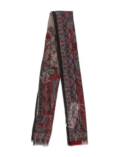 Pre-owned Etro Silk Paisley Print Scarf In Gray