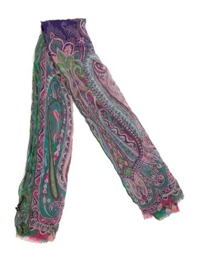 Pre-owned Etro Silk Paisley Print Scarf In Green