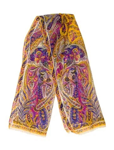 Pre-owned Etro Silk Paisley Print Scarf In Orange