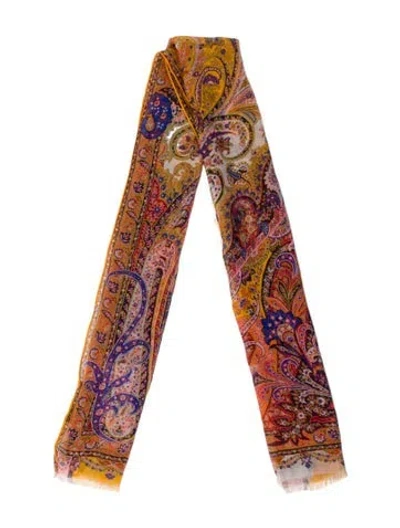 Pre-owned Etro Silk Paisley Print Scarf In Orange