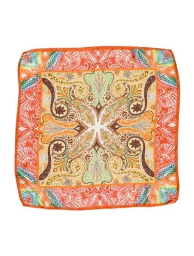 Pre-owned Etro Silk Paisley Print Scarf In Orange