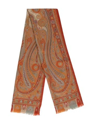 Pre-owned Etro Silk Paisley Print Scarf In Orange