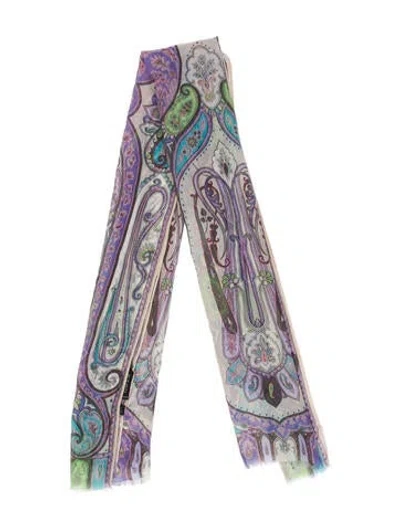 Pre-owned Etro Silk Paisley Print Scarf In Purple