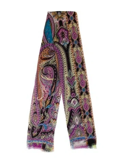 Pre-owned Etro Silk Paisley Print Scarf In Purple