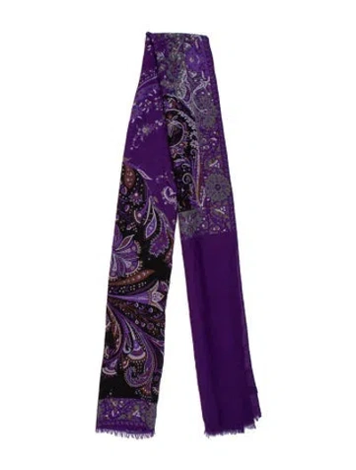 Pre-owned Etro Silk Paisley Print Scarf In Purple