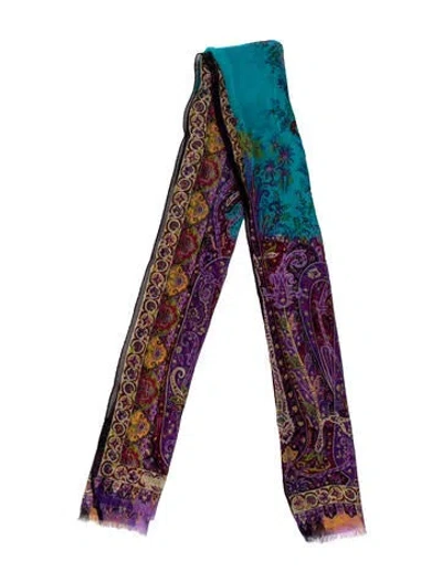 Pre-owned Etro Silk Paisley Print Scarf In Purple