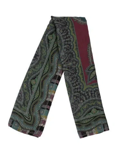 Pre-owned Etro Silk Paisley Print Scarf In Purple