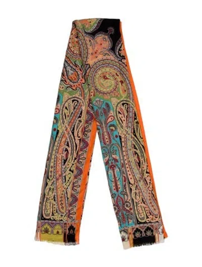 Pre-owned Etro Silk Paisley Print Scarf In Yellow