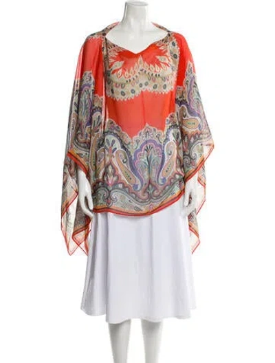 Pre-owned Etro Silk Paisley Print Shawl In Orange